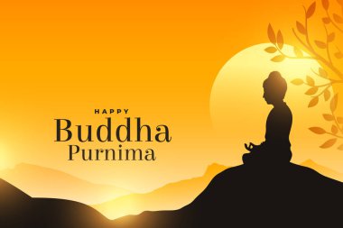 Mutlu Buda Purnima şenlik arka planında Bodhi ağacı vektörü