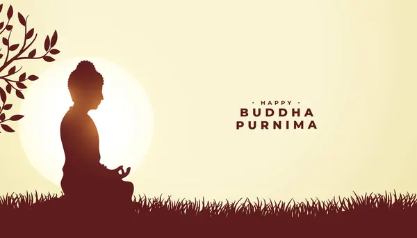 stock vector elegant happy buddha purnima religious card a monk under tree vector