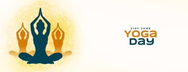 21 Haziran yoga günü duvar kağıdı. Yoga poziyonundaki kadın vektörü