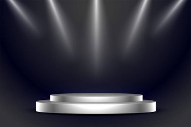 odaklanmış ışık efekti vektörlü gerçekçi gümüş podyum
