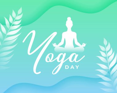 Zarif yoga günü geçmişi, doğal yapraklarla yoga yapan bir kadın.