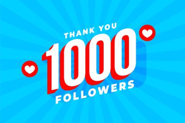 Teşekkürler 1k veya 1000 sosyal medya takipçisi ağ arka planı 3d biçimli vektör