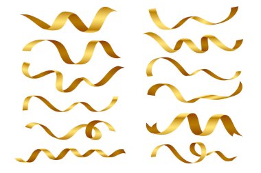 Set vektöründe gerçekçi altın kurdele ögesi pankartı