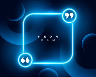 Boş uzay vektörüyle parlayan neon çerçeve arkaplanı cyan rengi