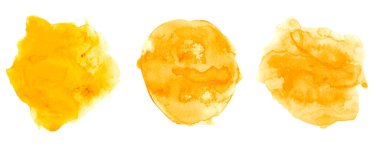 Fırça darbesi biçimi vektöründe sanatsal sarı suluboya pankartı koleksiyonu