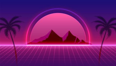 Lazer LED ışık efekti vektörlü retro perspektif manzara arka planı