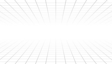 Beyaz arkaplan vektöründe geometrik ızgara çizgisi desen perspektifi