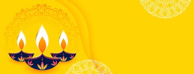 Artistik shubh diwali diya sarı duvar kağıdı metin uzayı vektörü