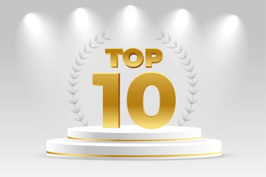 3d podyum platformu ve spot ışık efekti vektörüyle ilk 10 zafer arkaplanı