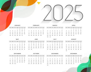 basılabilir 2025 yeni yıl takvim tapınağı modern biçim vektörü