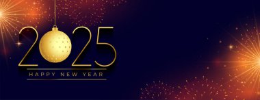 Mutlu yıllar 2025 Havai fişek dekor vektörlü pankart