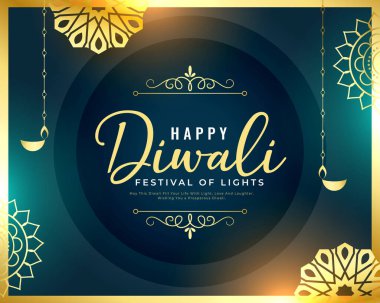 shiny happy diwali greeting card. celebrate indian festival of lights vector clipart