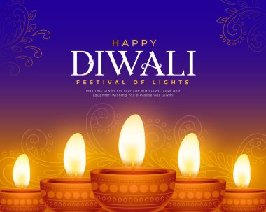 Mutlu diwali dilekleri kartı parlayan diya veya lamba vektörü