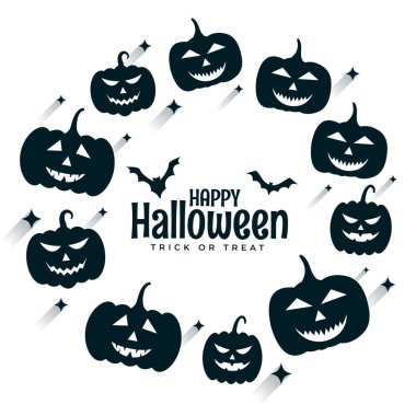 Cadılar Bayramı 'nız kutlu olsun balkabağı ve yarasa vektörüyle beyaz arka plan