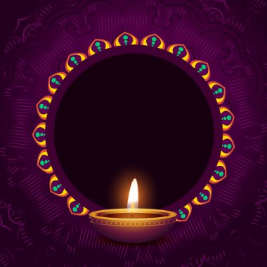 shubh diwali diya purple background with copy space vector