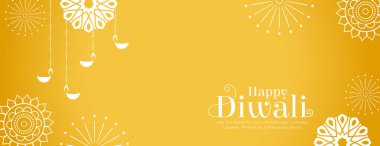 Zarif mutlu diwali kutlamaları sarı bayrak tasarım vektörü