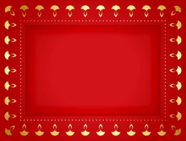 sanatsal altın diwali diya sınır çerçevesi boş uzay vektörüyle kırmızı arkaplan
