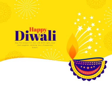 Mutlu diwali dilekleri kartı diya ve patlayan yıldız vektörü