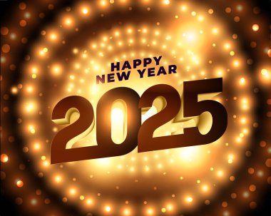 Parlayan ışık efekti vektörüyle 2025 yeni yıl parti arka planı