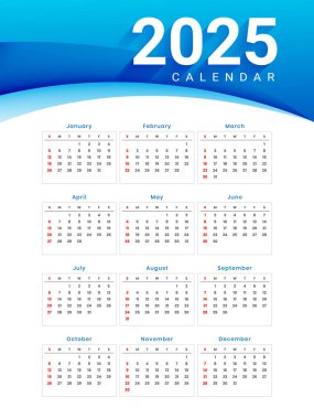 baskı tablosu 2025 olay planlayıcısı takvim şablonu ofis masası veya duvar vektörü