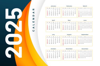 basılabilir 2025 ofis takvimi şablon duvarı veya masa vektörü