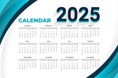 modern yeni yıl 2025 takvim şablon tasarım vektörü