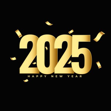 2025 Yeni Yıl Altın Konfeti Vektörlü Karanlık Arkaplan