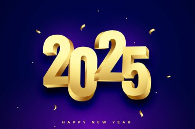 3d 2025 Yeni Yıl Altın konfeti vektörüyle geçmiş karşılama