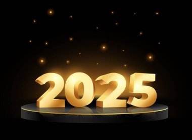 3d 2025 yeni yıl arkaplanı ve podyum stand vektörü