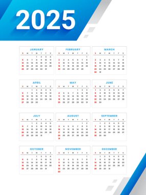 white blue 2025 wall calendar template for new year event planner vector clipart