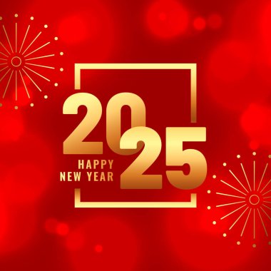 Sosyal medya posta vektörü için mutlu yıllar 2025 kırmızı arkaplan 