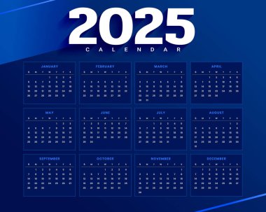 happy new year 2025 calendar blue template in business style vector clipart