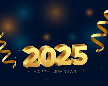 3d 2025 altın kurdele vektörlü yeni yıl davetiye arkaplanı