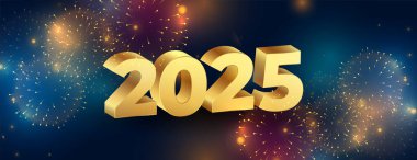 3d 2025 yeni yıl havai fişek kutlama afişi metin uzayı vektörü