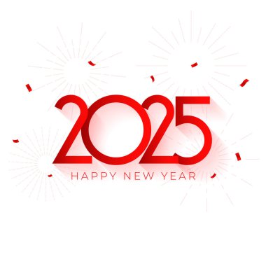 Kırmızı konfeti vektörlü mutlu yeni yıl 2025 arkaplanı