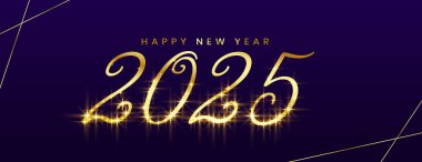 Parlak parlak 2025 Yeni Yıl Festivali Mor Duvar Kağıdı Vektörü