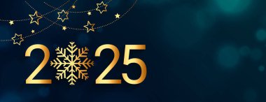 golden 2025 new year snowflake banner with text space vector clipart