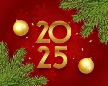 dekoratif 2025 yeni yıl kırmızı arkaplan vektörü istiyor 