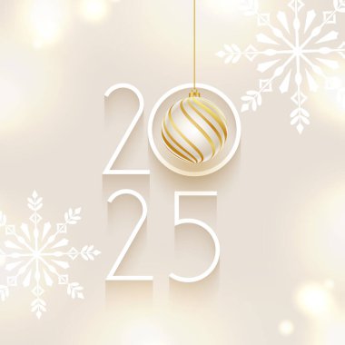 Mutlu yıllar 2025 arkaplan Xmas takı ve kar tanesi vektörüyle