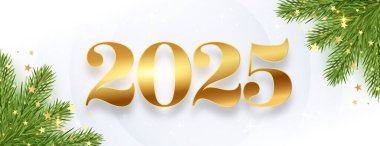 2025 Yeni Yıl Yeşil köknar yapraklı arka plan istiyor