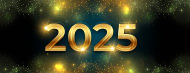 güzel altın 2025 yeni yıl duvar kağıdını kopyalanmış uzay vektörüyle selamlama