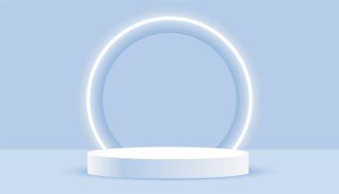 Parlayan neon çerçeve vektörü olan boş 3d kaide arkaplanı