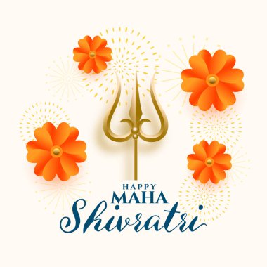 Mutlu maha shivratri altın mızrak tasarım vektörlü dilek kartı