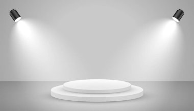 Parlayan ışık efekti vektörlü gerçekçi podyum platformu