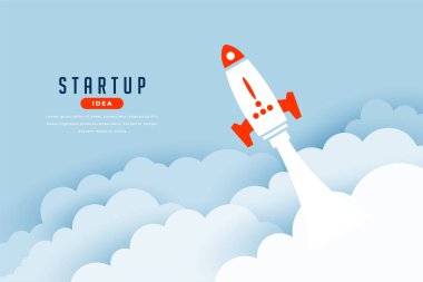 Lider, kağıt kesim biçimi vektörüyle bulutların üzerinde uçan roket