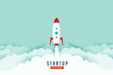 kağıt kesim biçimi vektöründe bulutların üzerinde başlangıç roketi