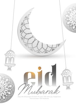 Kurban Mübarek, İslami elementler vektörlü beyaz kartı selamlıyor