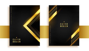 Koyu siyah premium kapak şablonu altın çizgili tasarım vektörü