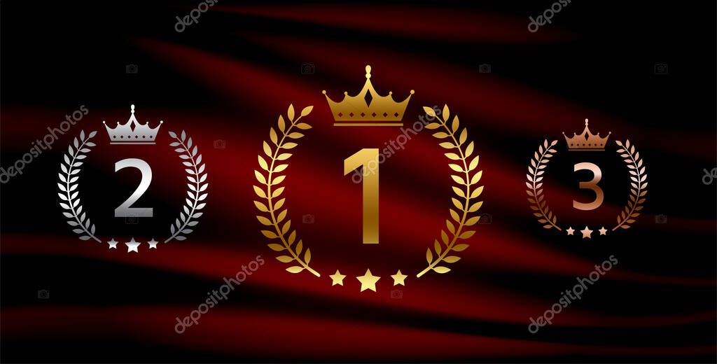 Set of gold, silver and bronze badge with ranking number design vector