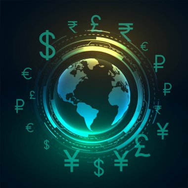 Devre diyagramı vektörlü küresel dijital para birimi işaret arkaplanı